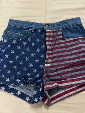 American Apparel Star & Stripe Patchwork Denim Shorts - Blue/Red